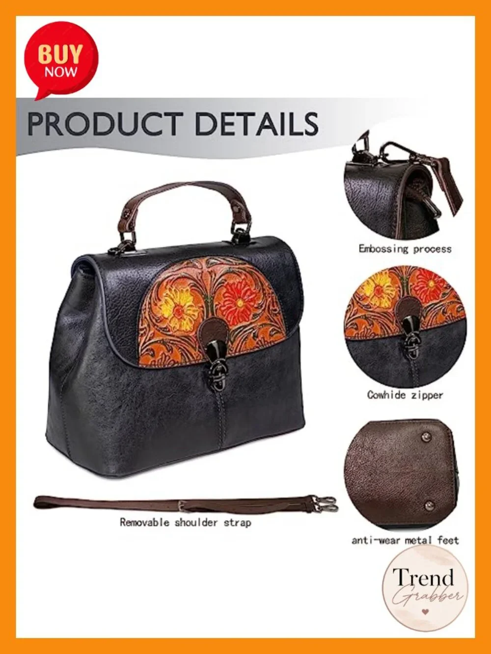 Genuine Leather Satchel Handbag Handmade Embossed Vintage Crossbody Purse Top